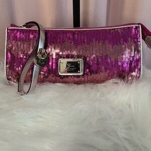 Guess by Marciano Fuchsia Sequin Wristlet Clutch